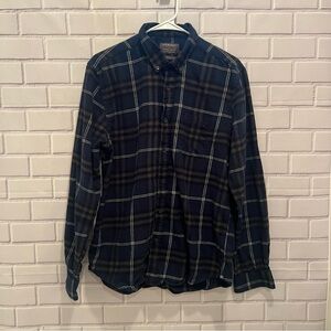 PRIMARK Men's Navy Blue Plaid Button Down Long Sleeve Shirt - Size L